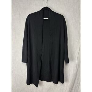 MM Lafleur womens M merino wool long line open front black cardigan sweater